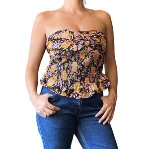 Free People Women's Black Floral Crop-top OB1213368 large